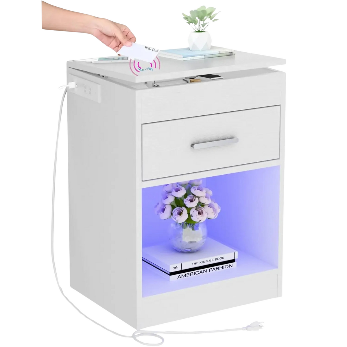 طاولة بجانب السرير مع قفل RFID